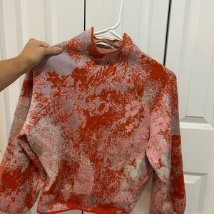 Anthropologie Red and Pink Cowl Neck Sweater